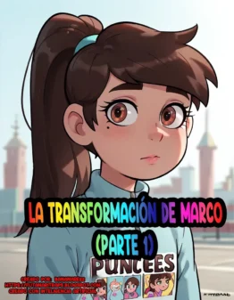 Joven de cabello castaño con cola de caballo y expresión sensual en la portada de La Transformación de Marco Parte 1.