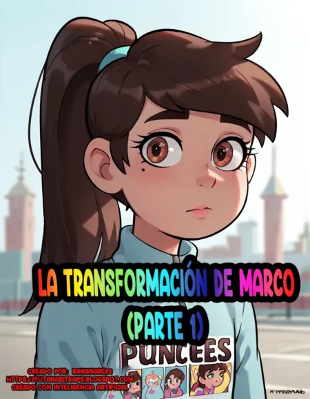 Joven de cabello castaño con cola de caballo y expresión sensual en la portada de La Transformación de Marco Parte 1.