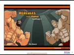 Dos hombres musculosos y pectorales grandes se enfrentan en una pose sexual agresiva con los puños cerrados.