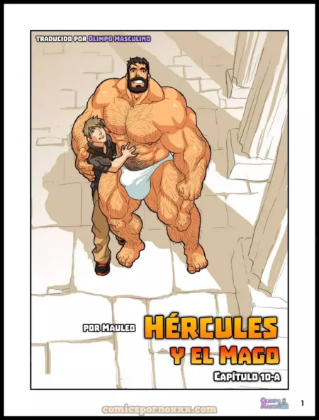 Hércules musculoso y velludo en ropa interior blanca abrazando a un hombre mientras exhibe su enorme erección.