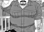 Plomero gordo y fuerte de Banjaku con bigote y gorra saludando en un manga erótico.