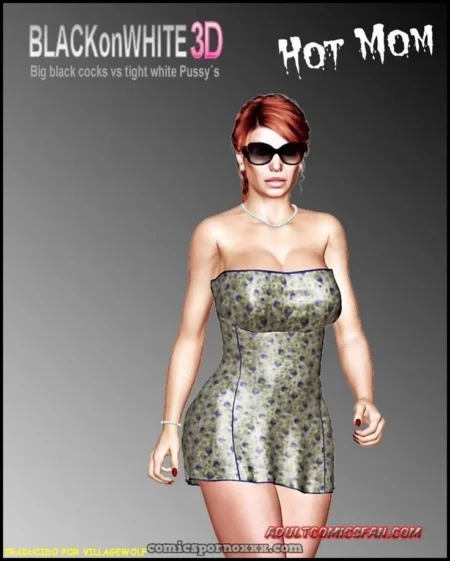Mujer pelirroja con gafas de sol y vestido corto ajustado resaltando sus curvas sensuales de hot mom.