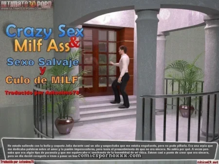 Hombre mirando el culo de su suegra milf en render 3D previo a sexo anal explícito.