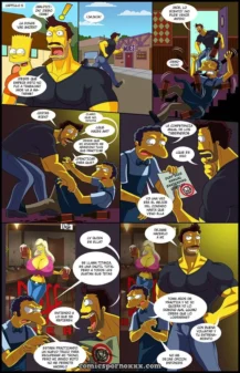 Cómic NSFW de La Aventura de Darren #5 con Moe y un hombre musculoso hablando sobre pechos grandes y sexo explícito.
