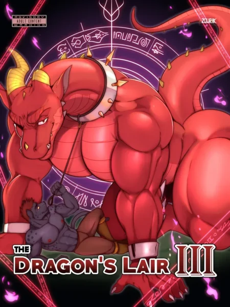 Dragón rojo musculoso con collar domina a un hombre sumiso y desnudo en The Dragon's Lair III de Zourik.