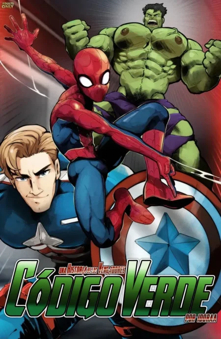 Spider-Man, Hulk y Capitán América en portada erótica de Avengers Código Verde con pezones marcados y poses sexuales.