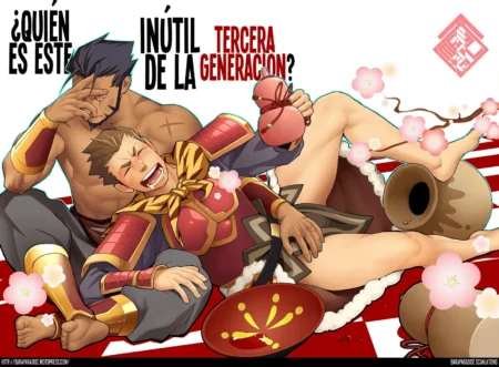 Itto y Kazuha en pose sexual, Itto desnudo y excitado sobre Kazuha quien gime con el sexo expuesto y ropa rasgada.