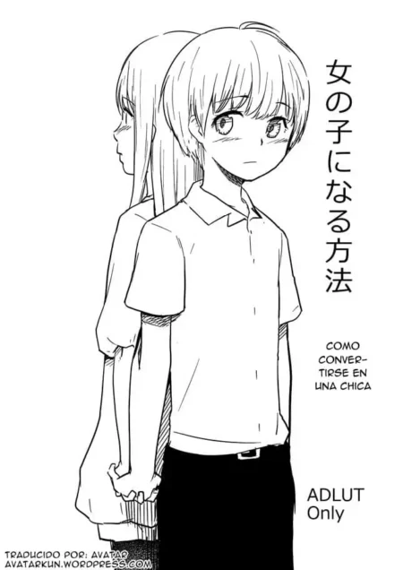 Joven masculino con rasgos femeninos y camisa blanca junto a su versión feminizada en manga Onnanoko Ni Naru Houhou.