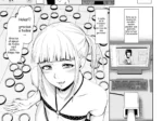 Mujer joven en bikini diminuto posando frente a dispositivos de interacción sexual remota en el manga Net Party.