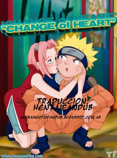 Sakura abraza a Naruto por la espalda y lo besa mientras él se sienta con expresión sorprendida.