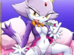 Blaze the Cat sentada en cama con lencería blanca, sosteniendo un termómetro en la boca y mostrando su zona genital.