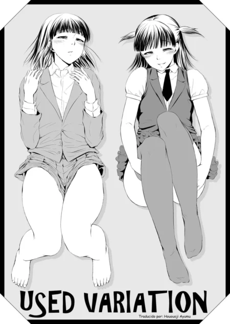 Dos estudiantes con uniformes escolares y expresiones placenteras sentadas sin ropa interior exponiendo sus vaginas.