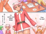 Personajes anime celebrando la Navidad con trajes sugerentes de reno y Santa Claus en un ambiente erótico y festivo.