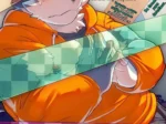 Lobo antropomorfo musculoso con sudadera naranja y pecho prominente en portada de doujinshi NSFW R18 de Shiro.