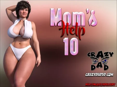 Mujer 3D curvilínea con bikini blanco ajustado y pechos grandes posando para Mom's Help 10.