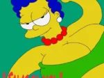 Marge Simpson desnuda de la cintura para arriba con collar rojo y vestido verde bajado mostrando sus pechos.