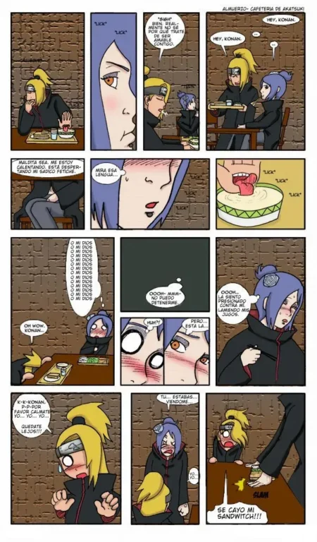 Deidara excita a Konan lamiendo su helado mientras ella se moja y él termina tirando su sándwich por el deseo sexual.