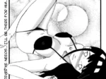 Hinata Hyuga recostada en lencería negra provocativa con pechos grandes y expuestos en el doujinshi All For Naruto.