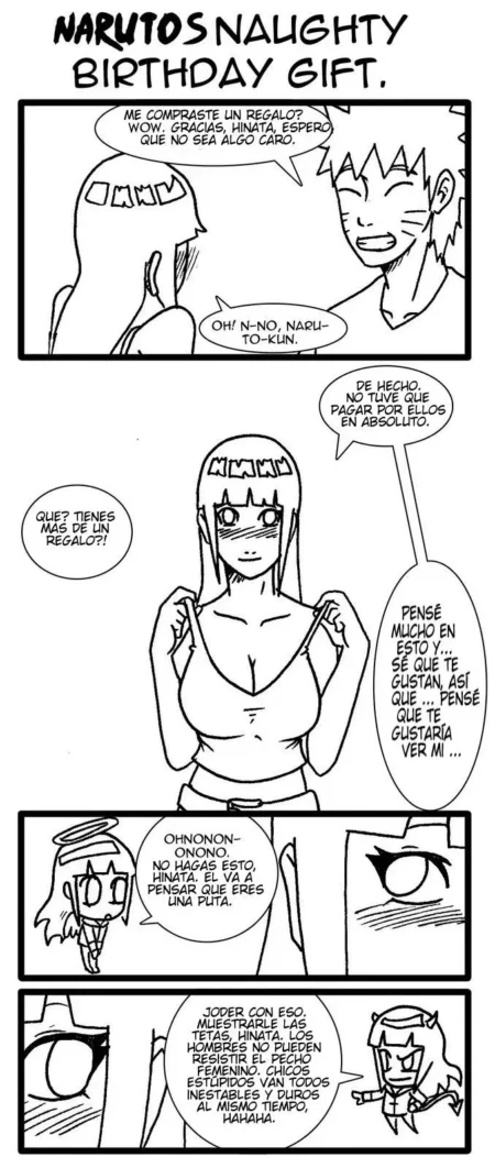 Hinata se baja el escote revelando sus tetas para regalarle sus pezones a Naruto en su cumpleaños.