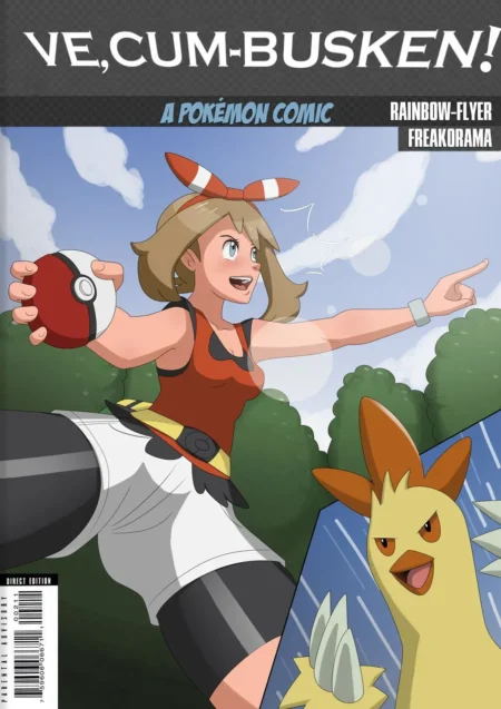 Portada de cómic NSFW de Serena lanzando una Pokéball junto a un Torchic con temática erótica de Ve, Cum-busken.