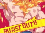 Endeavor de My Hero Academia musculoso y semidesnudo con fuego, luciendo un ajustado slip azul que marca su bulto sexual.