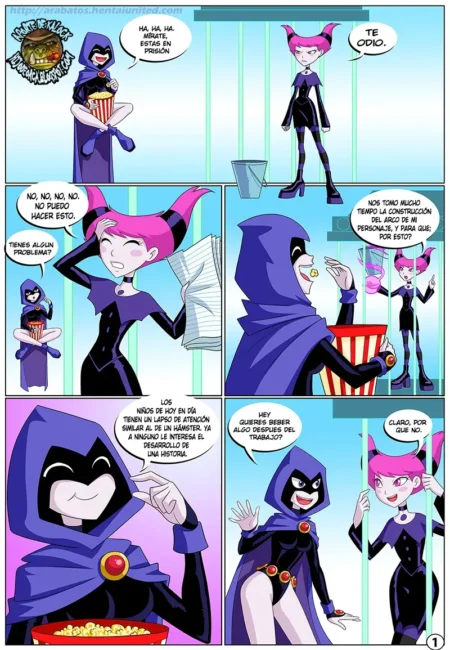 Cómic de Arabatos con Harley Quinn y Raven discutiendo antes de tener sexo explícito en El Boulevard de los Sueños Rotos.