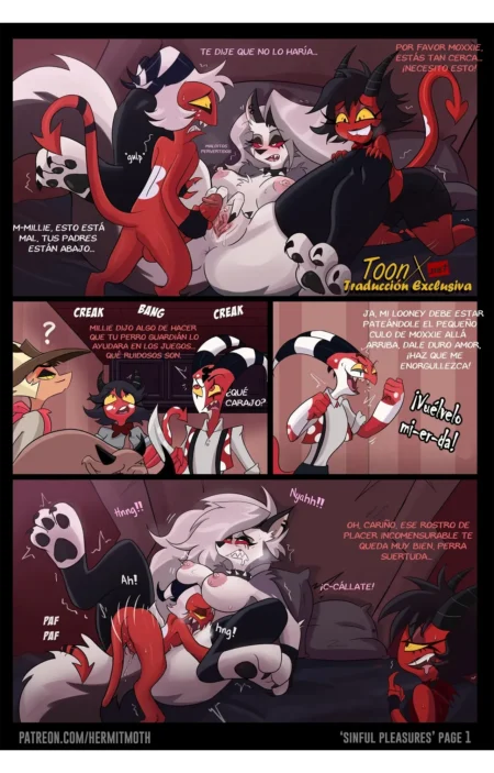 Millie y Moxxie tienen sexo anal con una mujer perro mientras sus padres están abajo en este cómic erótico.