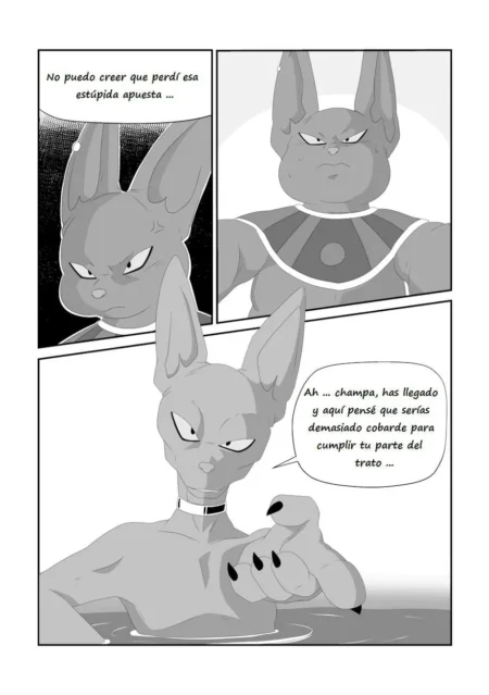 Cómic erótico de Kraycat con personajes antropomorfos felinos en una escena de apuestas y sumisión sexual.