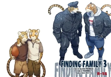 Antropomorfos leopardos musculosos y jóvenes en Finding Family 3 de Maririn para fetiches sexuales gay NSFW.