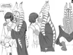 Maestra Togruta Jedi besando y penetrando analmente a su joven padawan mientras este sostiene su sable de luz.