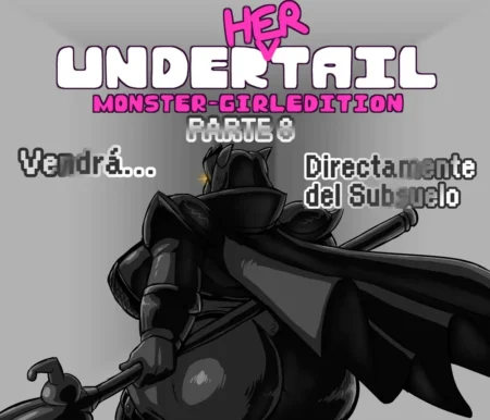 Undyne antropomórfica con armadura negra y capa, resaltando sus glúteos voluminosos y anchos en pose provocativa.