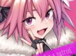 Astolfo de pelo rosa guiñando el ojo con gesto provocativo y texto de Astolfo x Astolfo para un mecenas.