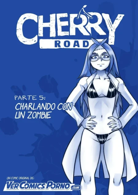 Portada de Cherry Road 5 con mujer pálida en bikini negro y bata abierta, luciendo sus pechos y zona pélvica.