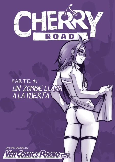 Portada de Cherry Road 4 con mujer joven de cabello oscuro, bata blanca abierta y tanga negra resaltando sus glúteos.