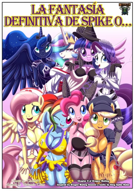 Ponys antropomórficas con pechos grandes y ropa erótica en poses sugerentes para la fantasía sexual de Spike.