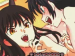 Dos femboys desnudos con orejas de animal se acarician excitados en un baño termal con expresiones lujuriosas.