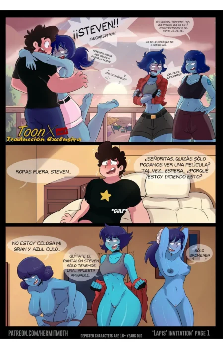 Steven abraza a Lapis Lazuli, quien luego se desviste frente a él exponiendo sus pechos y vagina azul.