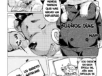 Página de manga yaoi furry con osos antropomorfos despertando en la cama tras una noche de sexo intenso.