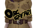 Zone-tan de Orc Safari con uniforme safari marrón ajustado que marca sus pechos y genitales sin ropa interior.