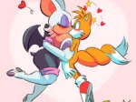 Rouge the Bat y Tails se besan apasionadamente mientras ella lo abraza y él sostiene sus glúteos con deseo.