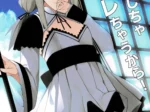 Anime de chica peligris con vestido corto blanco y negro, expresión excitada y mano en la boca, pose sugerente y erótica.
