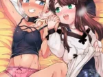 Dos chicas anime excitadas, una rubia en lencería y otra castaña con ropa interior húmeda, posando eróticamente.