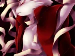 Coneja antropomorfa erótica con capa roja y vendas envolviendo su cuerpo desnudo en Tatakau Usagi-chan Revenge.
