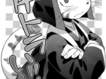 Kagetora Ijiri vestido de gato con kimono, parche en el ojo y expresión provocativa en portada de dojinshi erótico R18.