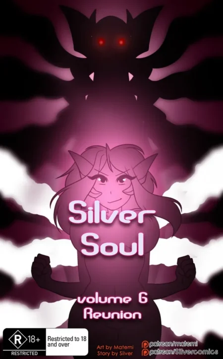 Portada de Silver Soul Vol 6 con mujer demonio erótica, pechos descubiertos y sombra oscura con ojos rojos al fondo.