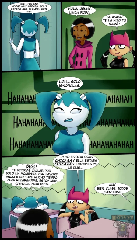 Jenny XJ9 sufre acoso escolar de sus compañeras antes de escenas de sexo explícito y orgasmos robóticos intensos.