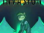Personaje furry con armadura frente a un monstruo alienígena gigante en la portada de Invasion Furry Yaoi de Zummeng.