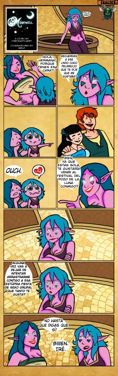 Cómic Moon Well de elfas rosadas hablando sobre ir a una fiesta de sexo grupal en el pozo de la luna.