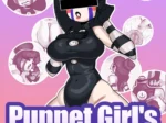 Arte erótico de Puppet Girl con traje negro ajustado, pechos grandes y viñetas de sexo anal y masturbación.