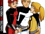 Tres adultos con trajes ajustados de Power Pack en una parodia erótica NSFW de Incognitymous New Beginnings.